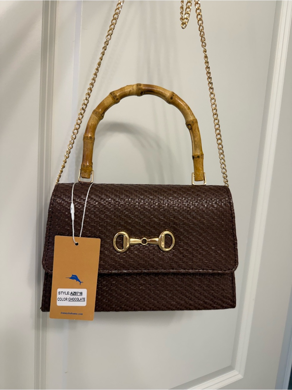 Tommy Bahama Brown Woven Mini Top-Handle Bag with Bamboo Handle